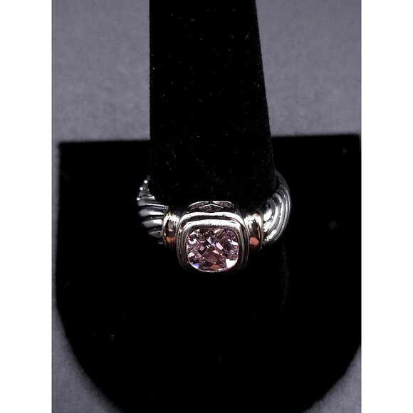 18K Gold-Plated Sterling Silver Ring Size 6.5 With Pink CZ in Center - Picture 6 of 10